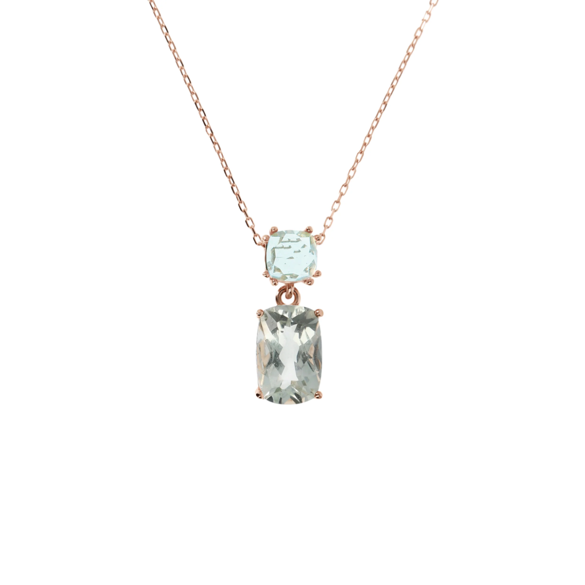 Bronzallure Eternelle Collection 9ct. Rose Gold & Green Amethyst Necklace