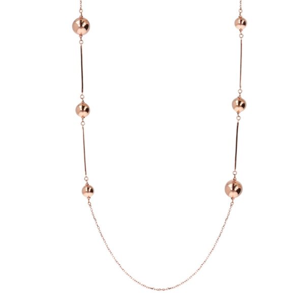 Bronzallure Long Rose Gold Bar & Spheres Necklace