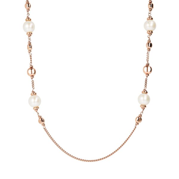 Bronzallure Long Rose Gold Necklace with Pearls