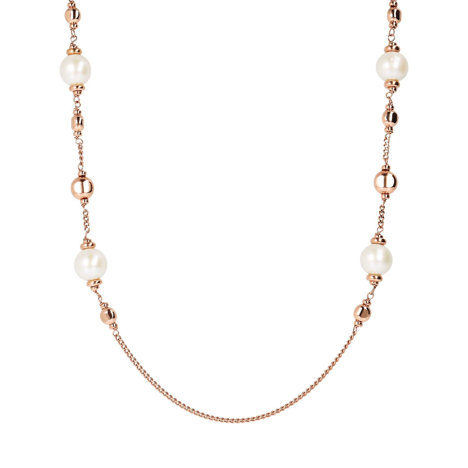 Bronzallure Long Rose Gold Necklace with Pearls