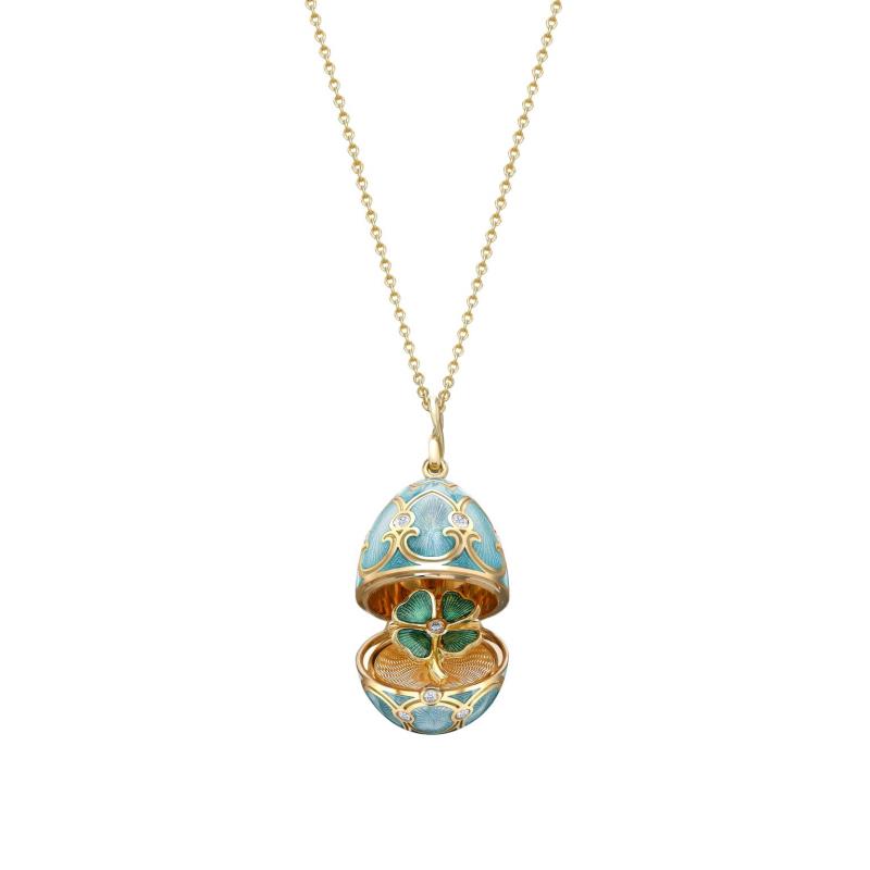 Fabergé Heritage Diamond & Turquoise Guilloché Enamel Surprise Egg Necklace