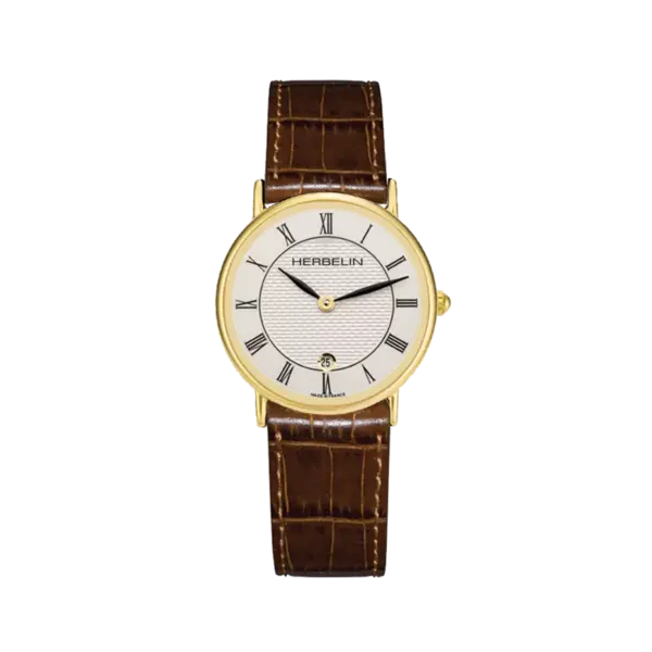 Michel Herbelin Classic Watch - Yellow Gold & Brown Leather Strap
