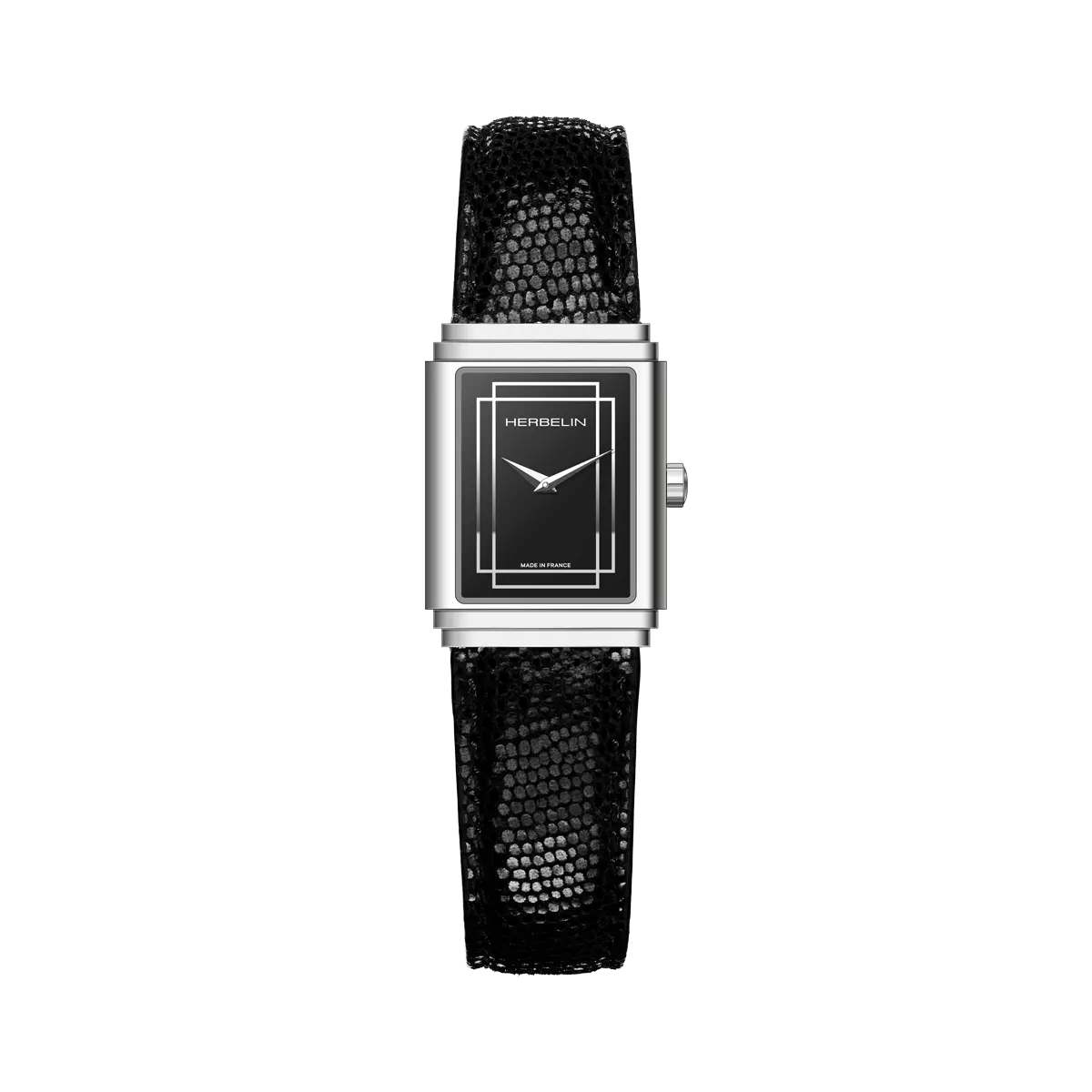 Michel Herbelin Art Deco 1925 Steel Watch with Black Leather Strap