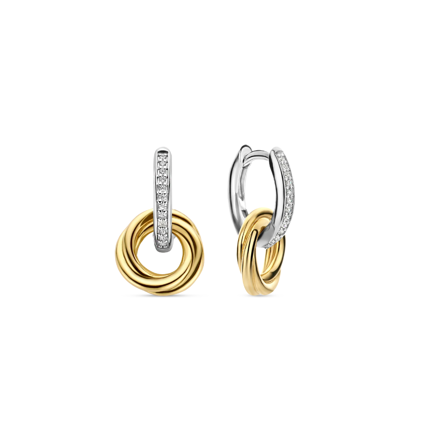 Ti Sento Gold & CZ Twisted Drop Earrings