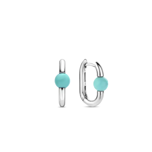 Ti Sento Silver Rectangle Hoop Earrings with Turquoise Bead