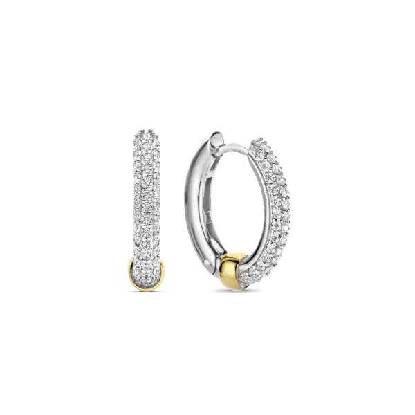 Ti Sento Oval CZ Hoop Earrings with Gold Bead