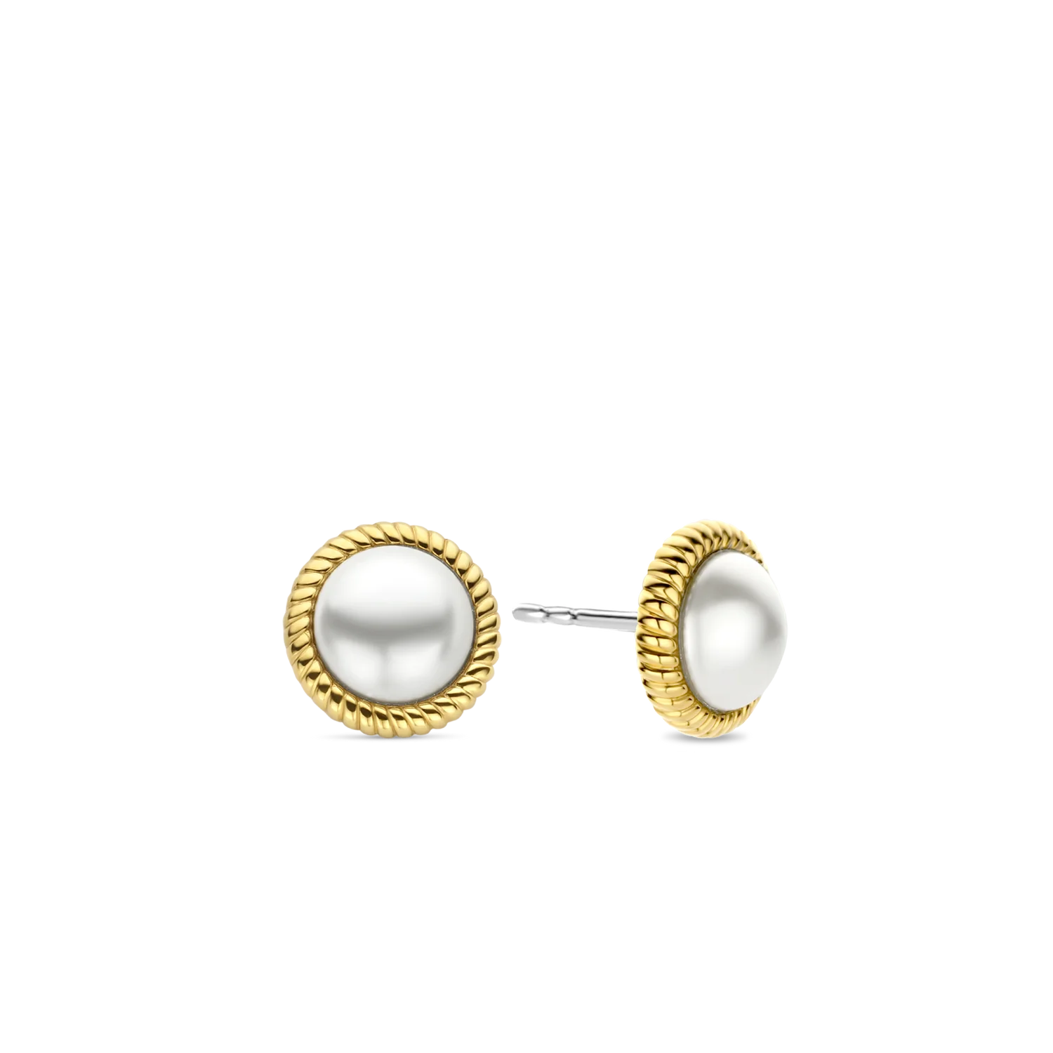 Ti Sento Pearl & Gold Rope Button Earrings