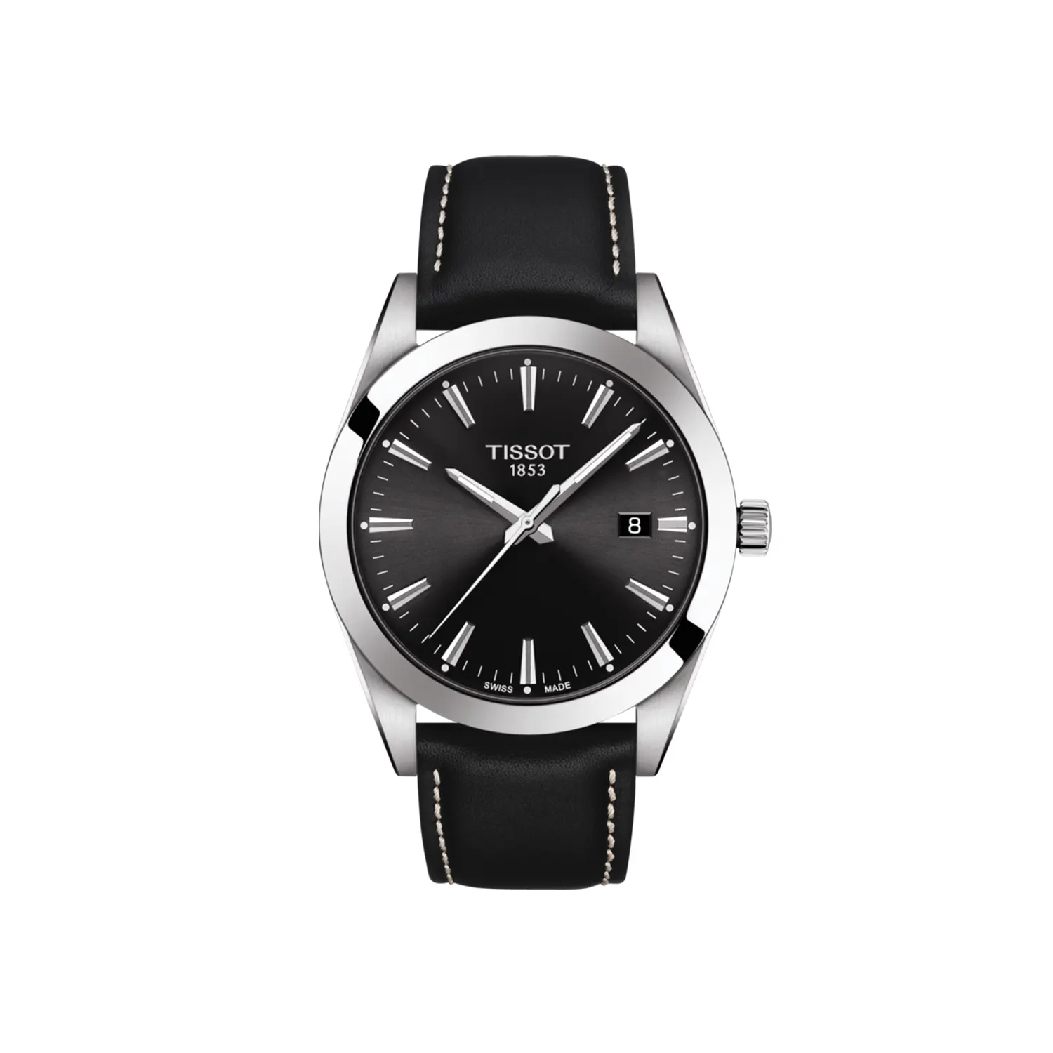 Tissot Gentleman Stainless Steel Watch - Black Strap & Dial