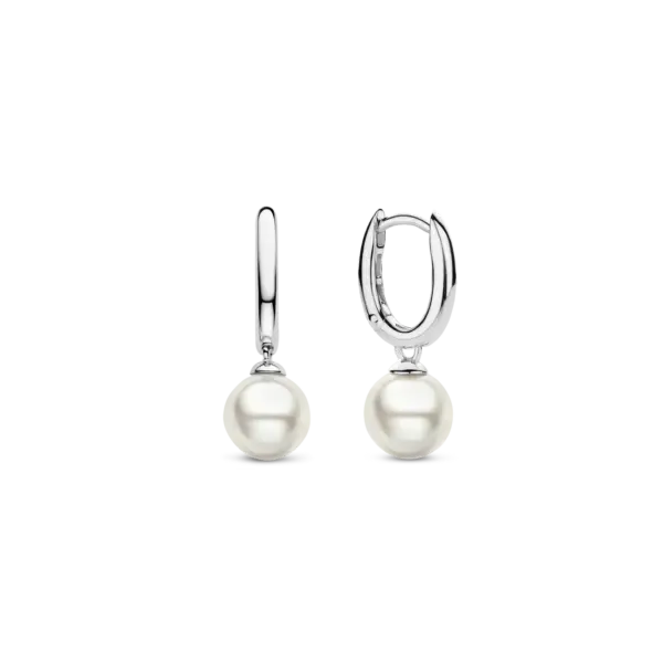 Ti Sento Silver Huggie Earrings with Pearl Drop