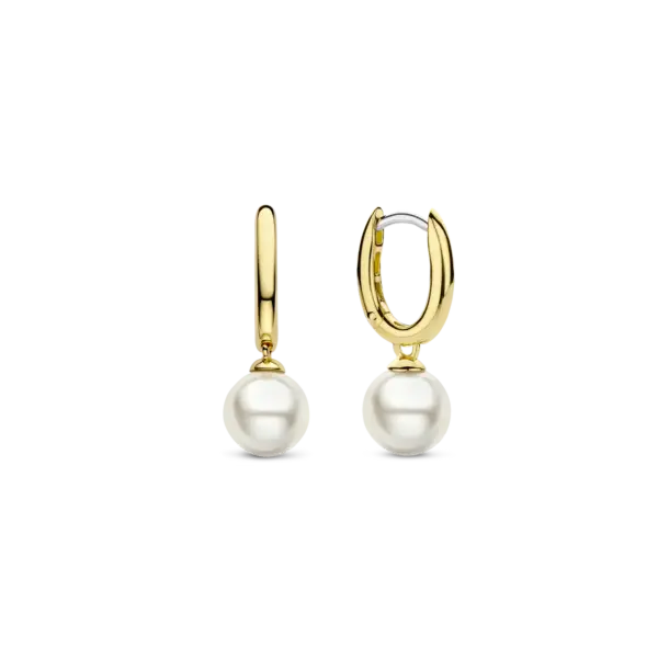 Ti Sento Gold Huggie Earrings with Pearl Drop
