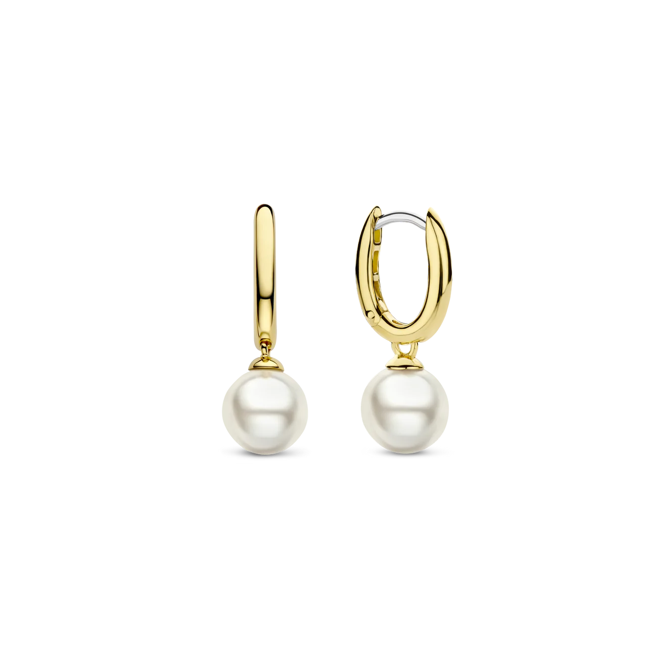 Ti Sento Gold Huggie Earrings with Pearl Drop