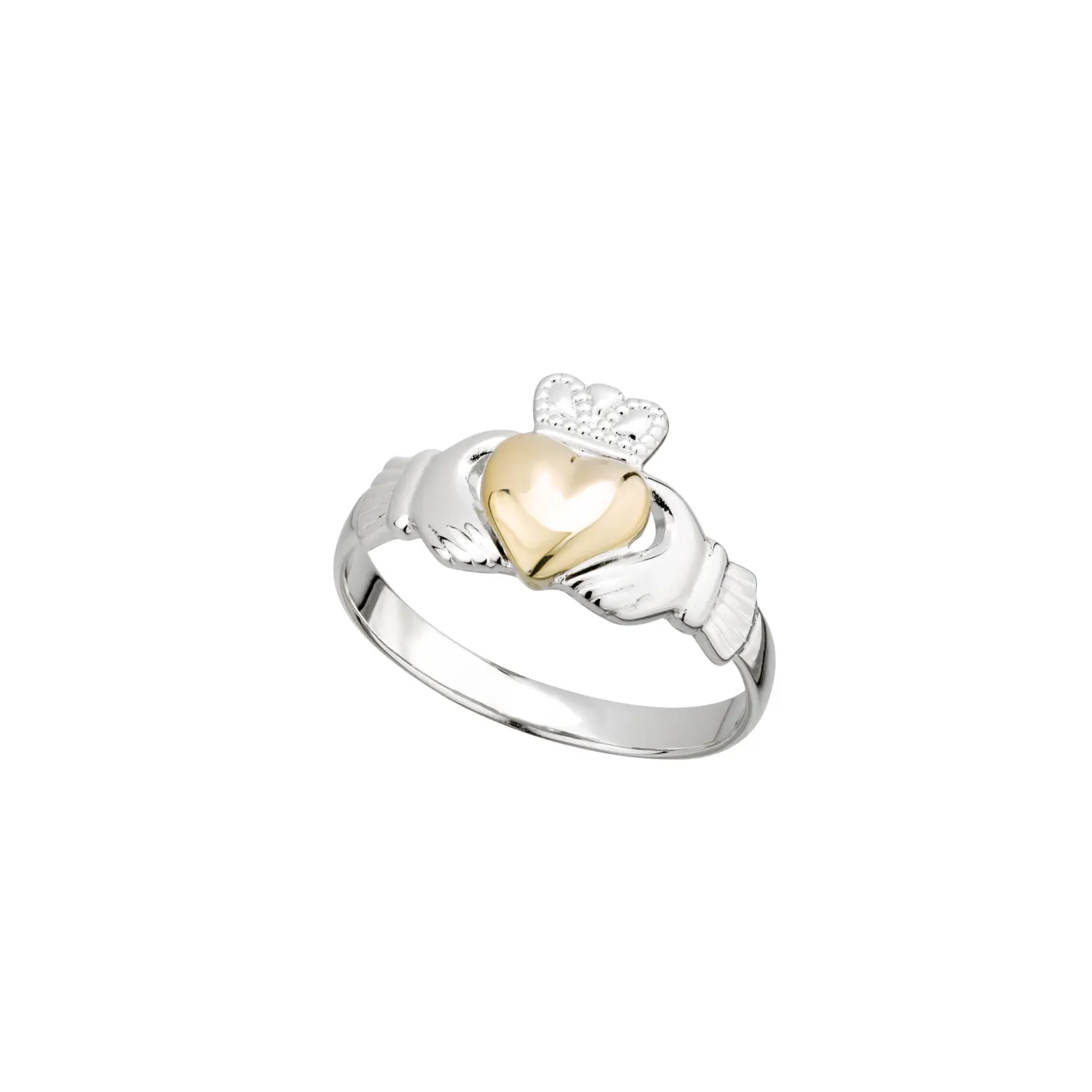 Sterling Silver Claddagh Ring with Gold Heart