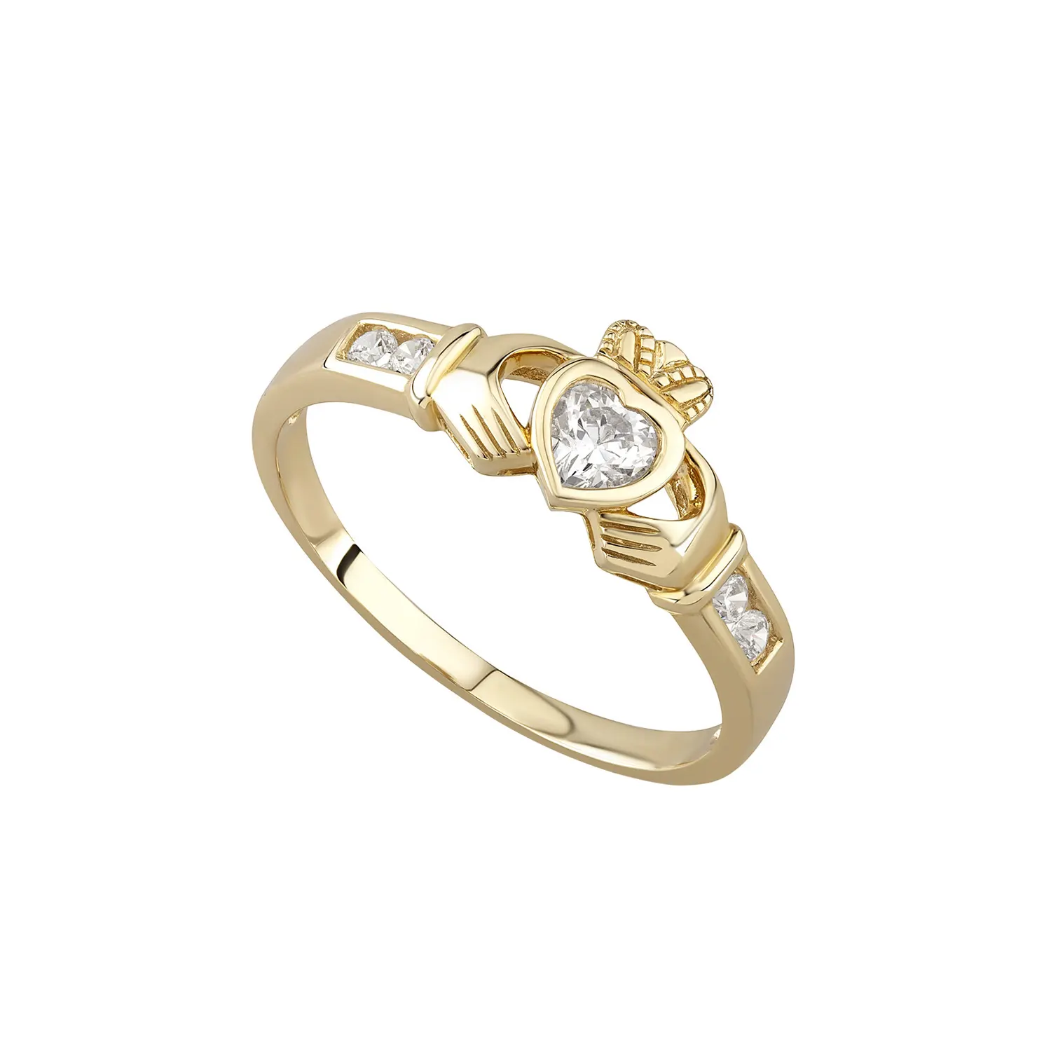 9ct. Yellow Gold & CZ Claddagh Ring