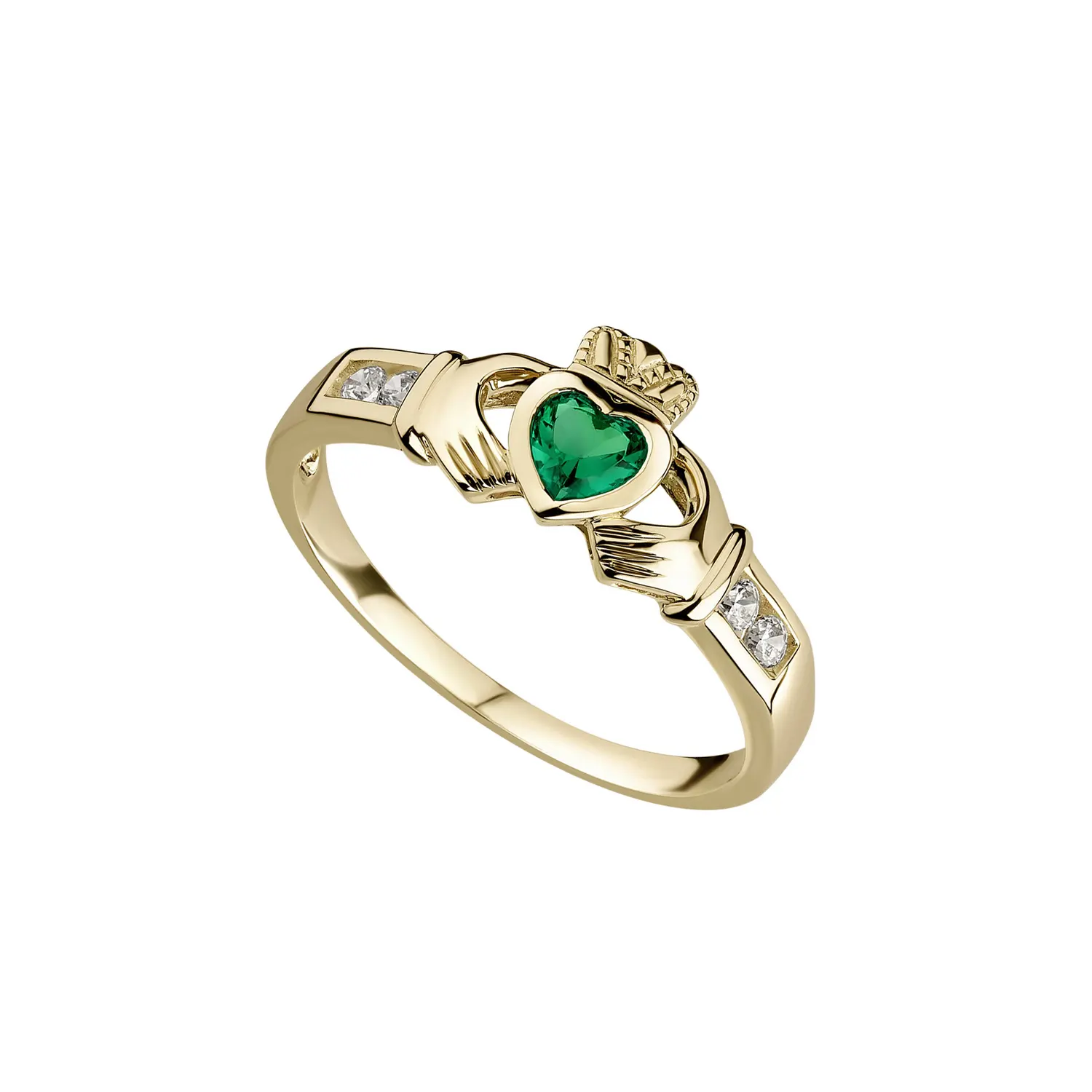 10ct. Yellow Gold & Emerald Claddagh Ring