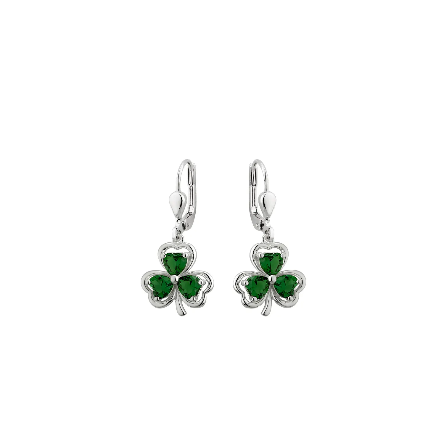 Silver & Green Crystal Shamrock Drop Earrings