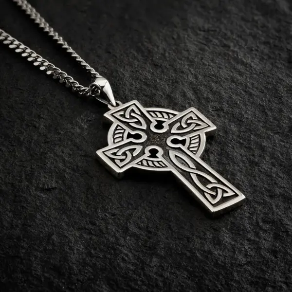 Silver Oxidised Celtic Cross Necklace