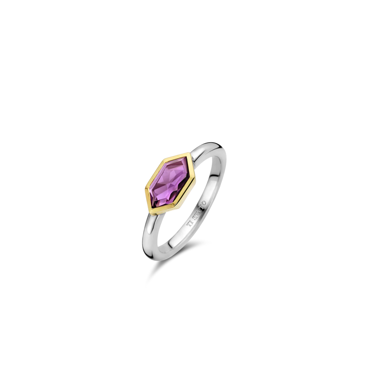 Ti Sento Silver & Gold Hexagon Ring - Purple