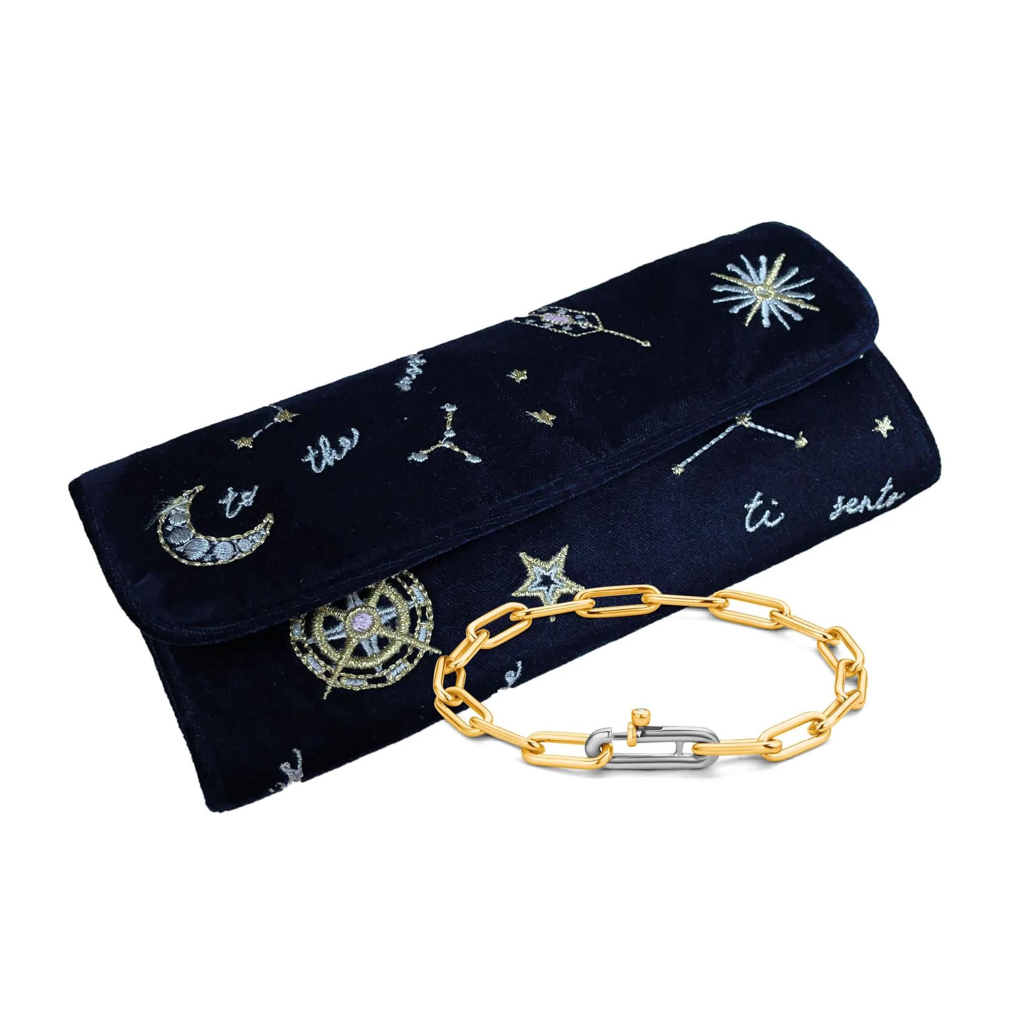 Ti Sento Gift Set - Gold Vintage Link Bracelet & Cosmic Jewellery Roll