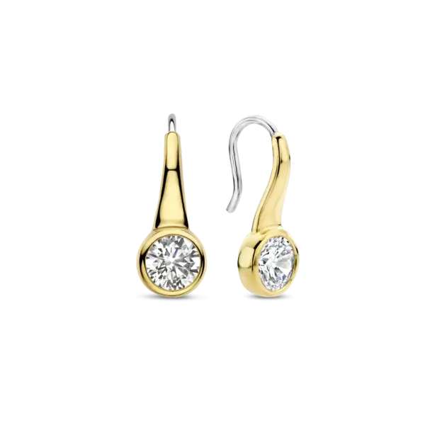 Ti Sento Gold Hook Earrings with CZ Drop