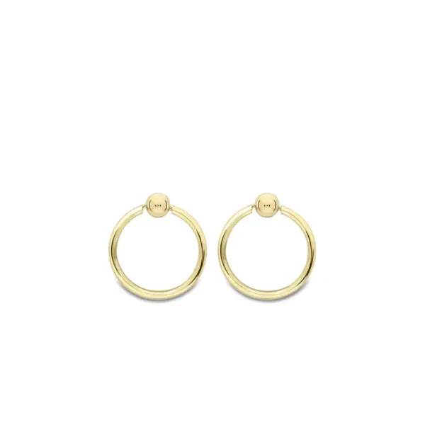 Yellow Gold Ball Stud Earrings with Open Circle Drop