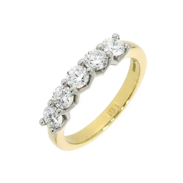 Gold 5-Stone Diamond Eternity Ring with Platinum V Setting
