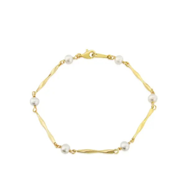 Gold Fancy Link & Pearl Bracelet