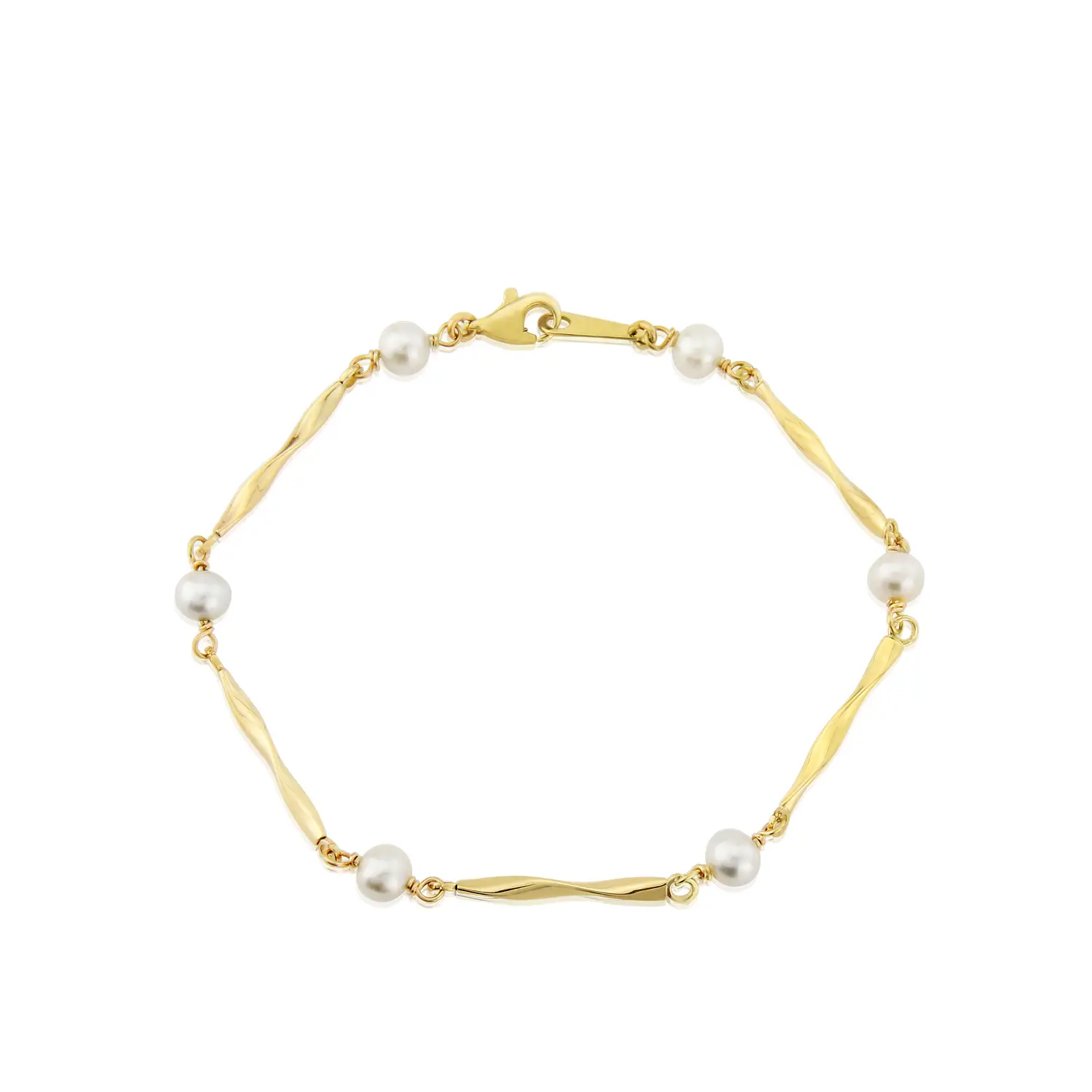 Gold Fancy Link & Pearl Bracelet