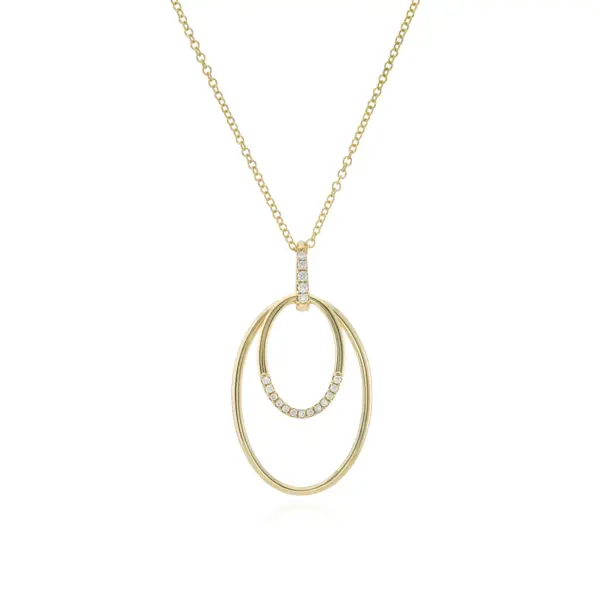 Double Drop Gold Oval & Diamond Necklace