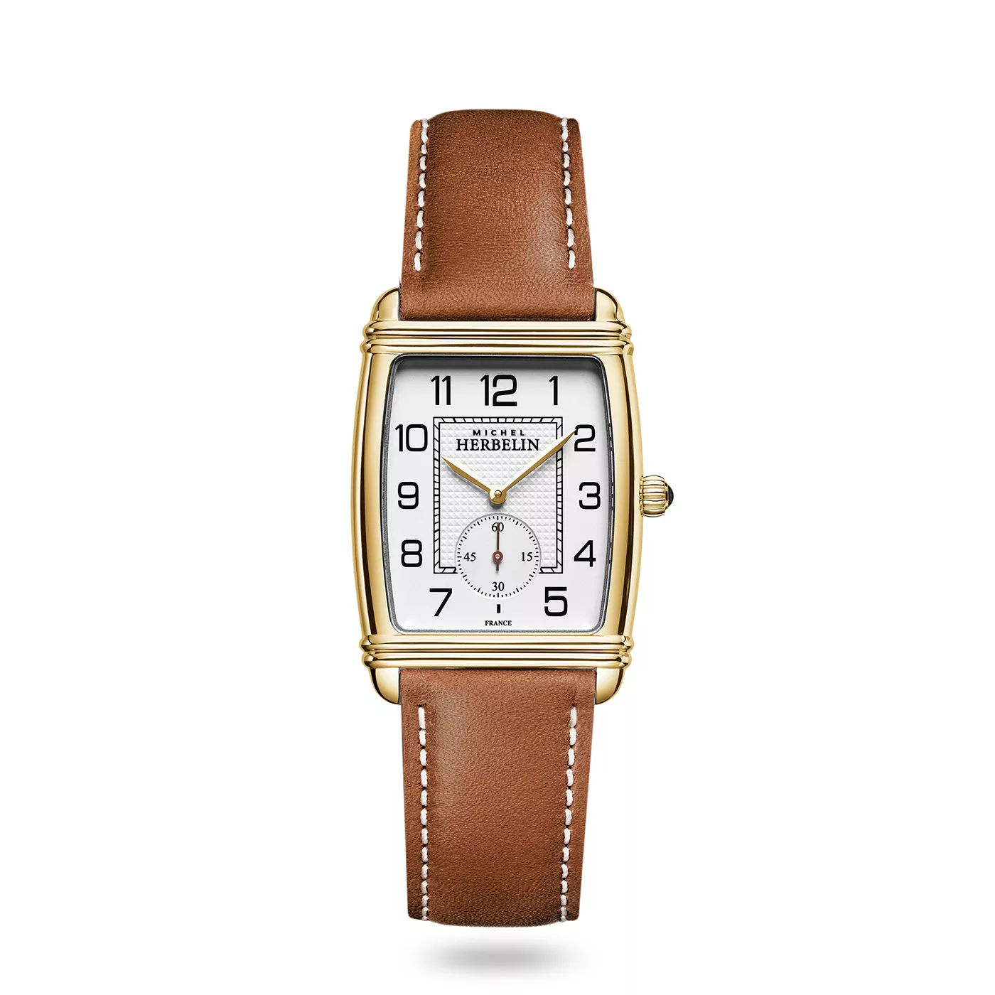 Michel Herbelin Art Deco Watch | Yellow Gold & Brown Leather