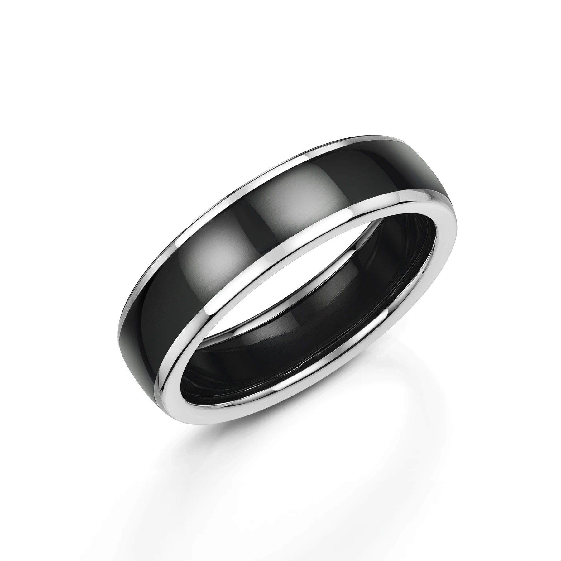 Polished Black Zirconium Wedding Ring with White Gold Edges