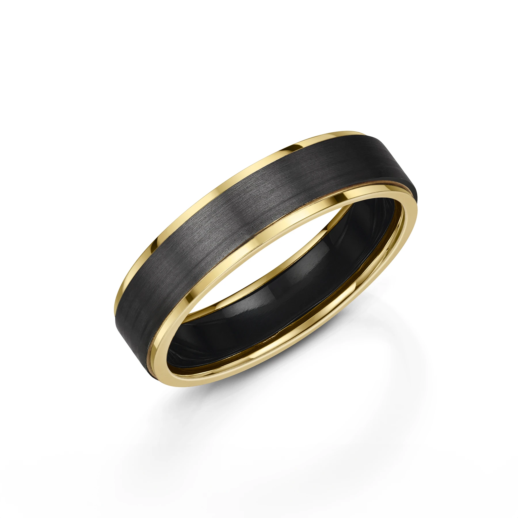 Matte Black Zirconium Wedding Ring with Yellow Gold Edges