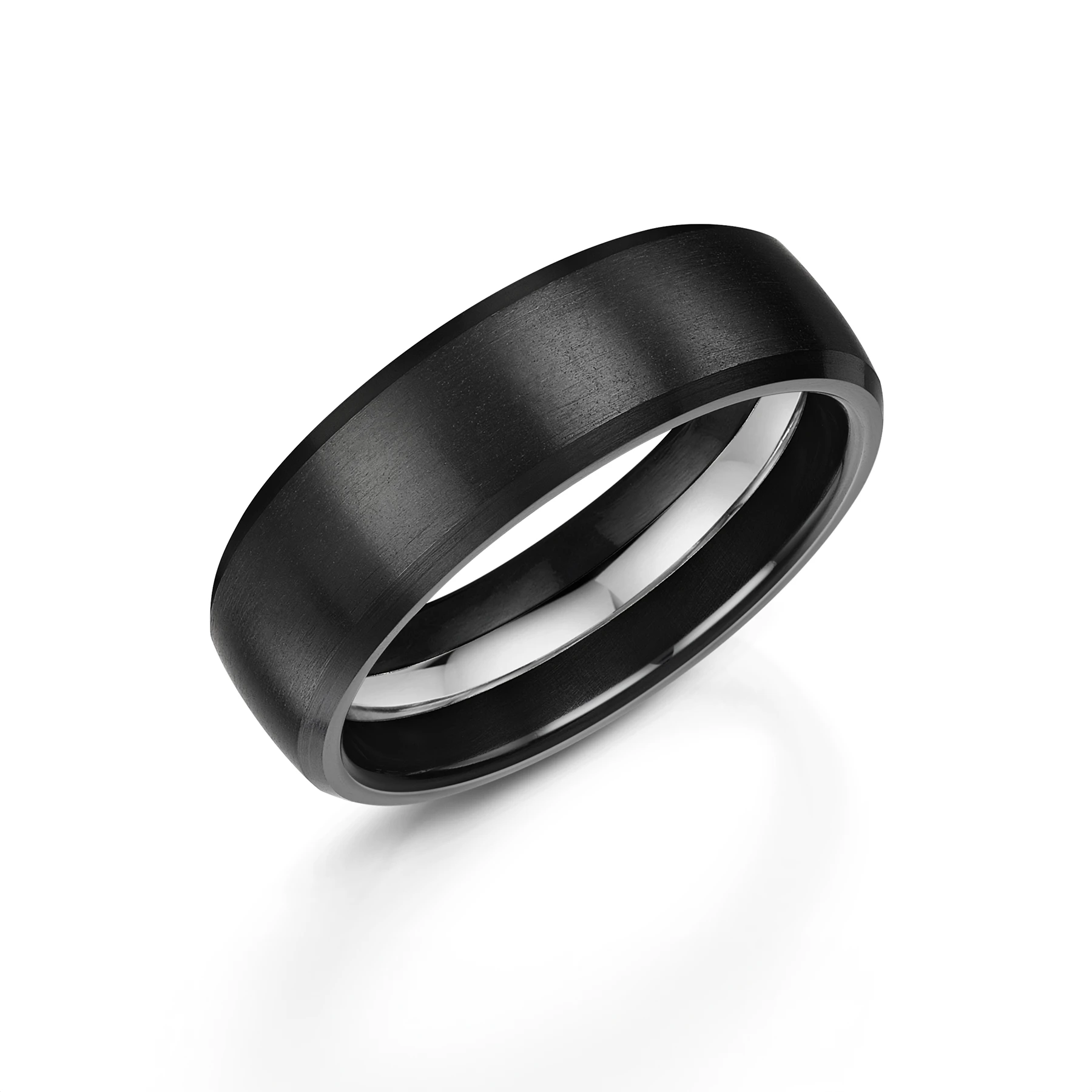 Matte Black Zirconium Wedding Ring with Inner Silver Inlay