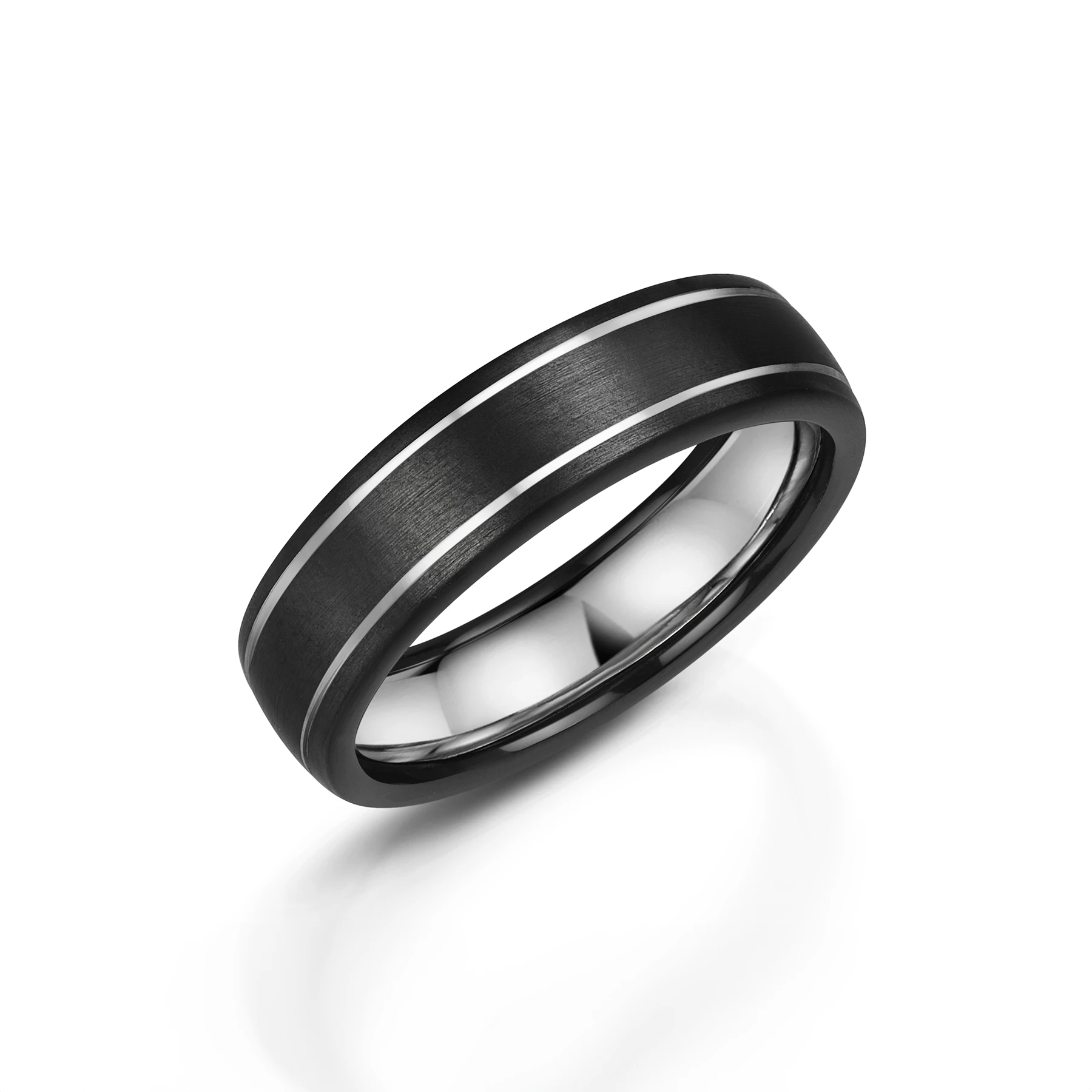Matte Black Zirconium Wedding Ring with Silver Inlays