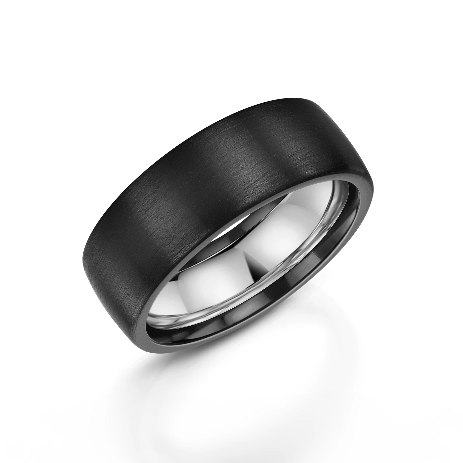 Wide Matte Black Zirconium Wedding Ring