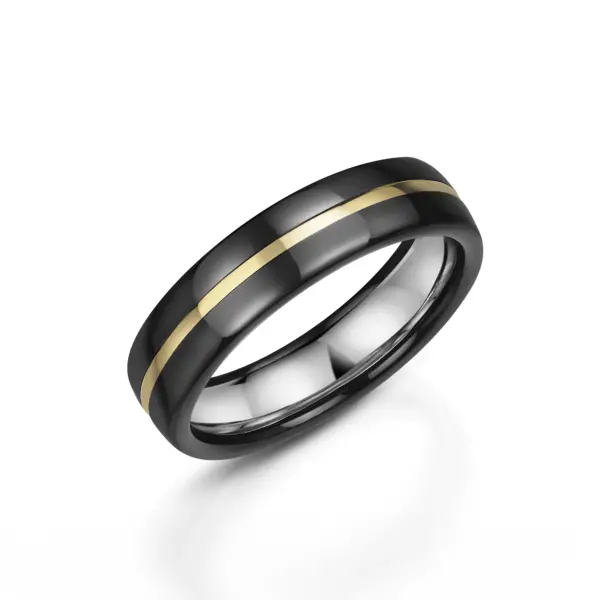 Black Zirconium Wedding Ring with Yellow Gold Inlay | Murphy Jewellers