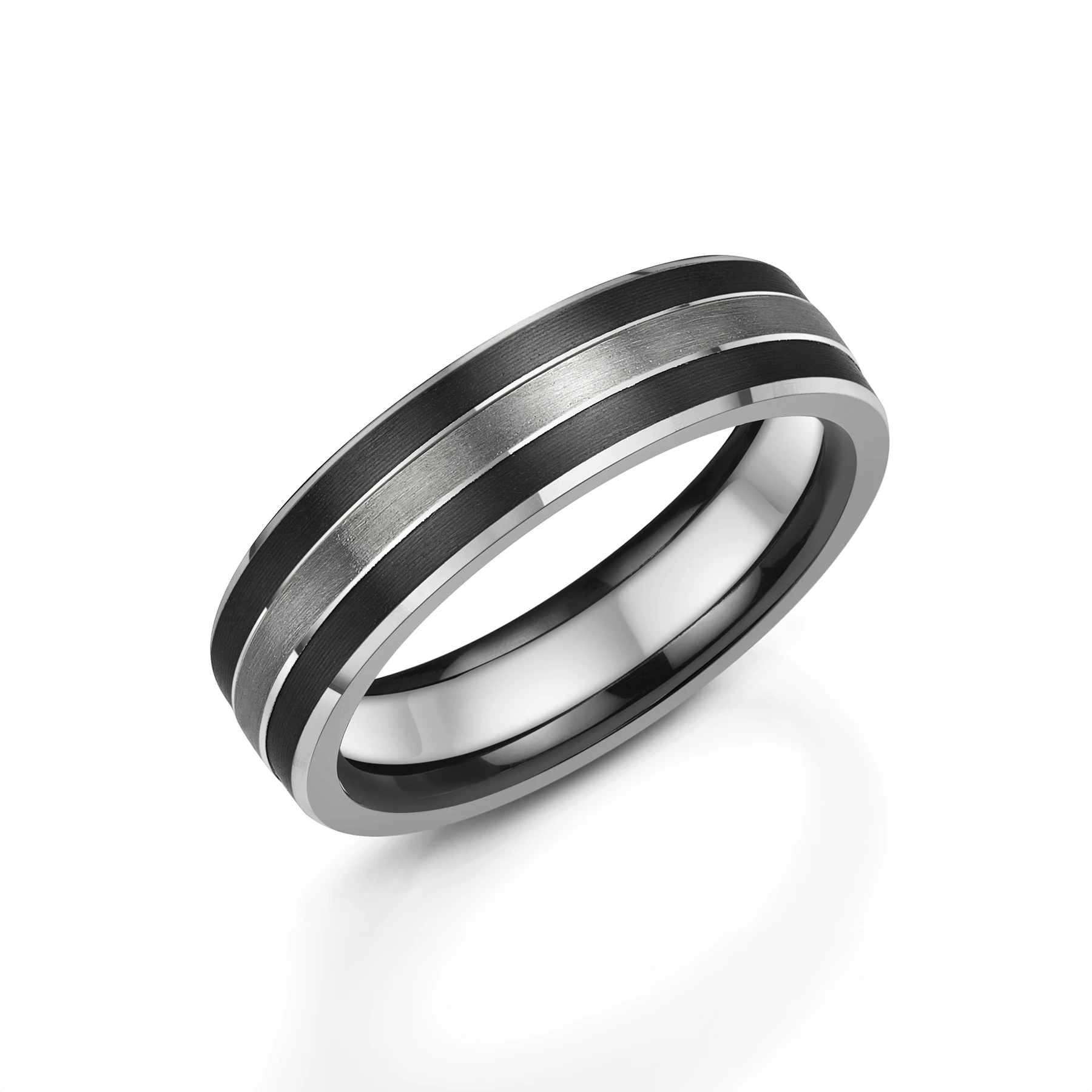 Matte Black Zirconium & Platinum Wedding Ring