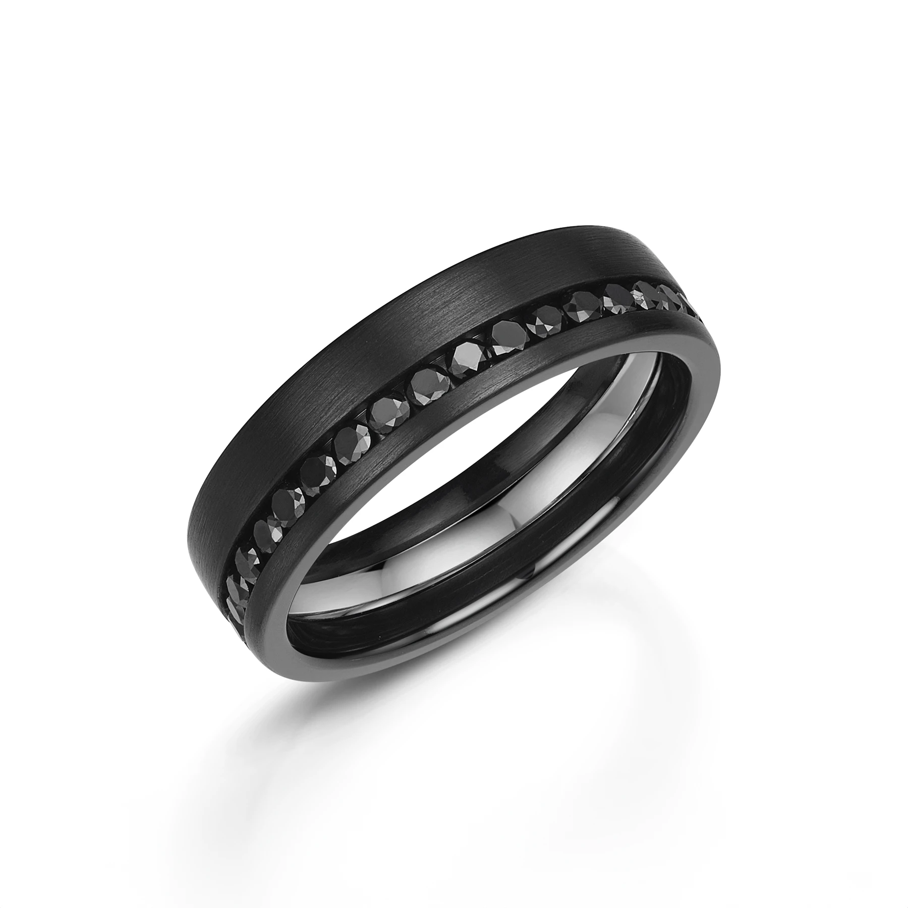 Black Diamond & Zirconium Wedding Ring - Half Set