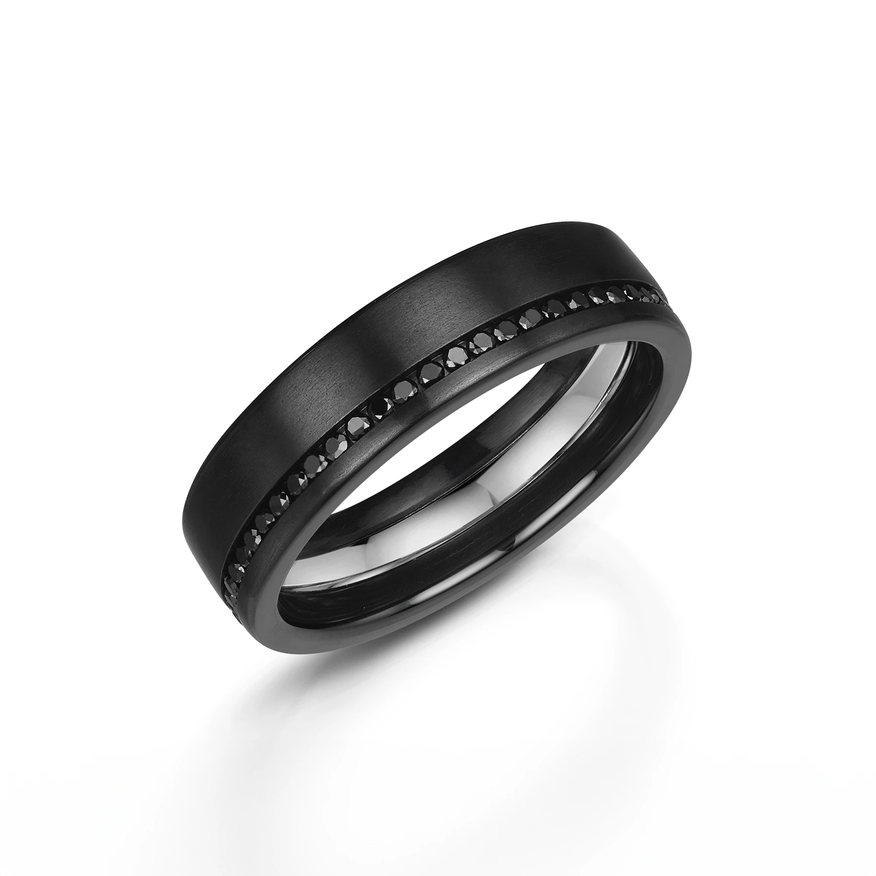 Black Diamond & Zirconium Wedding Ring - Full Set