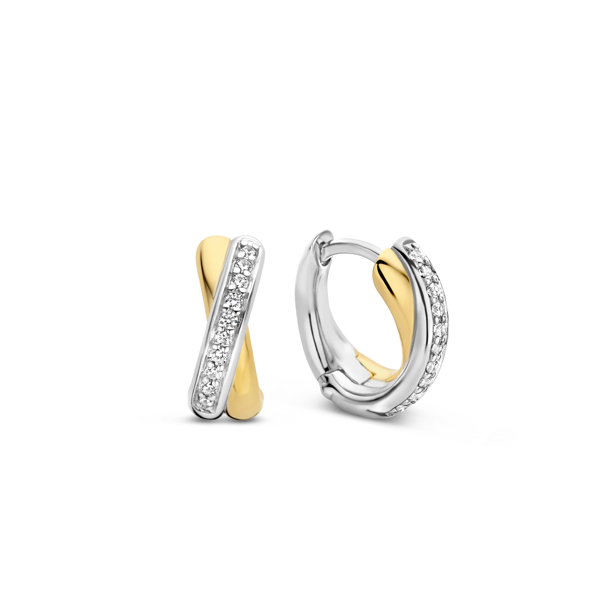 Ti Sento Gold & CZ Crossover Hoop Earrings