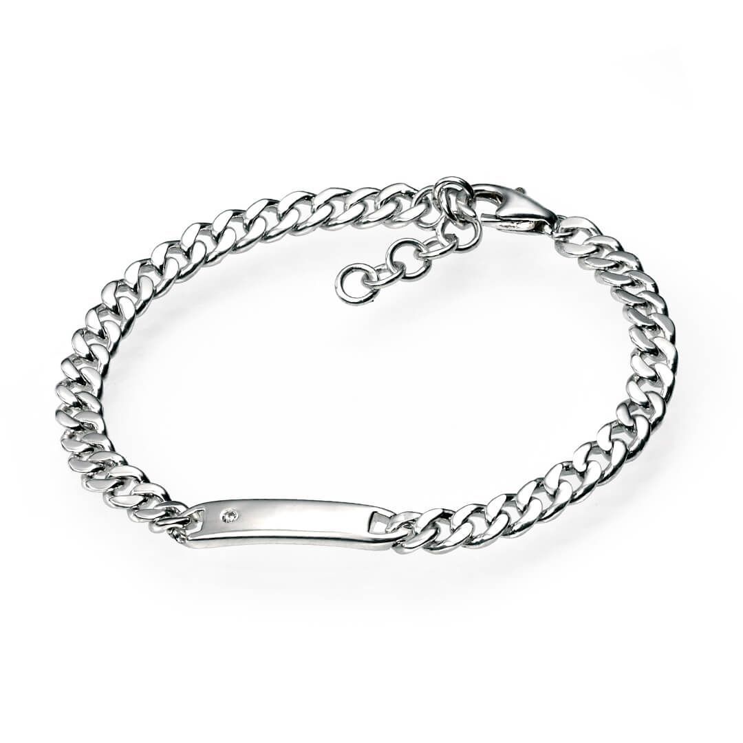 D for Diamond Silver ID Chain Bracelet