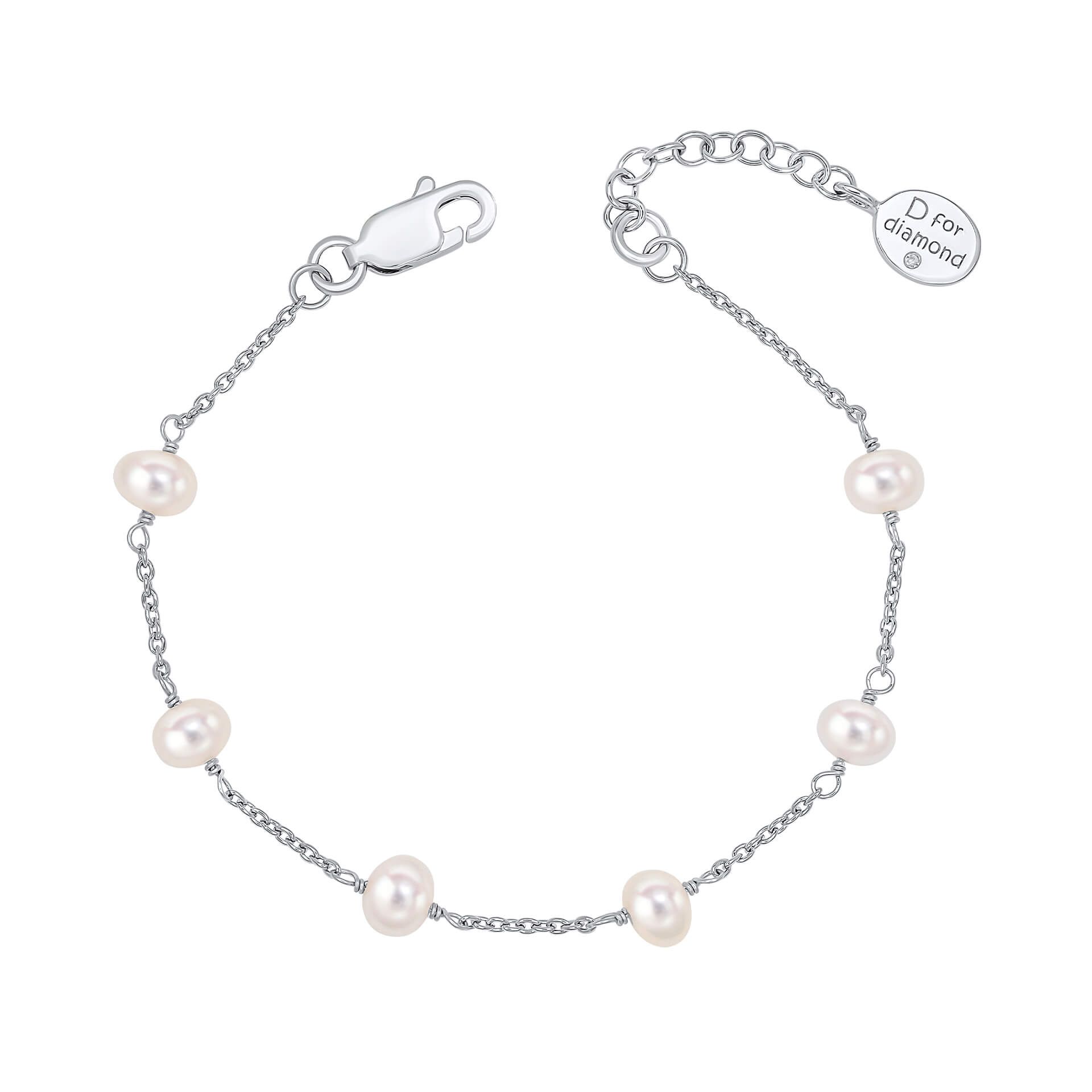 D for Diamond Pearl Chain Bracelet