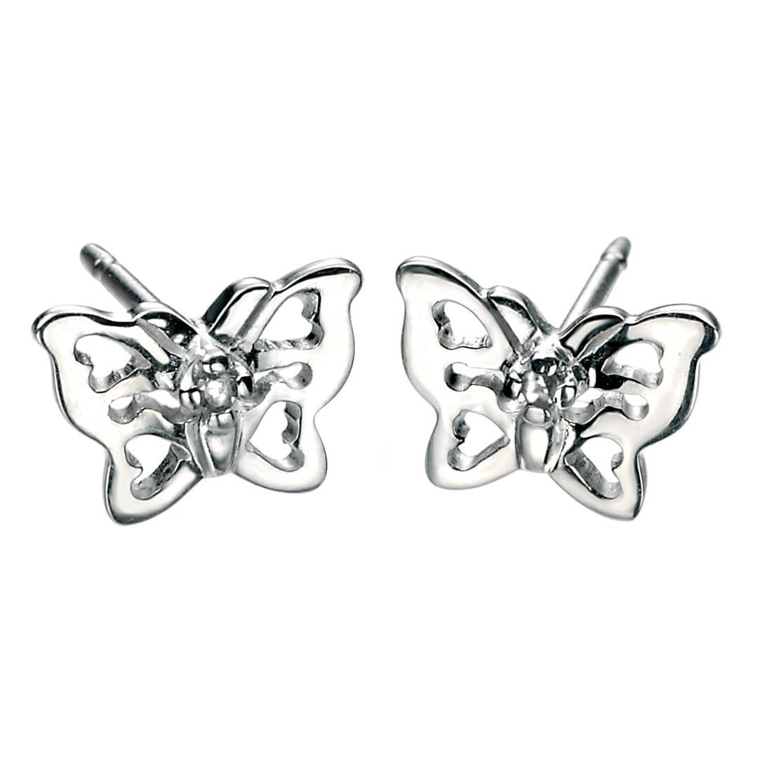 D for Diamond Silver Filigree Butterfly Stud Earrings