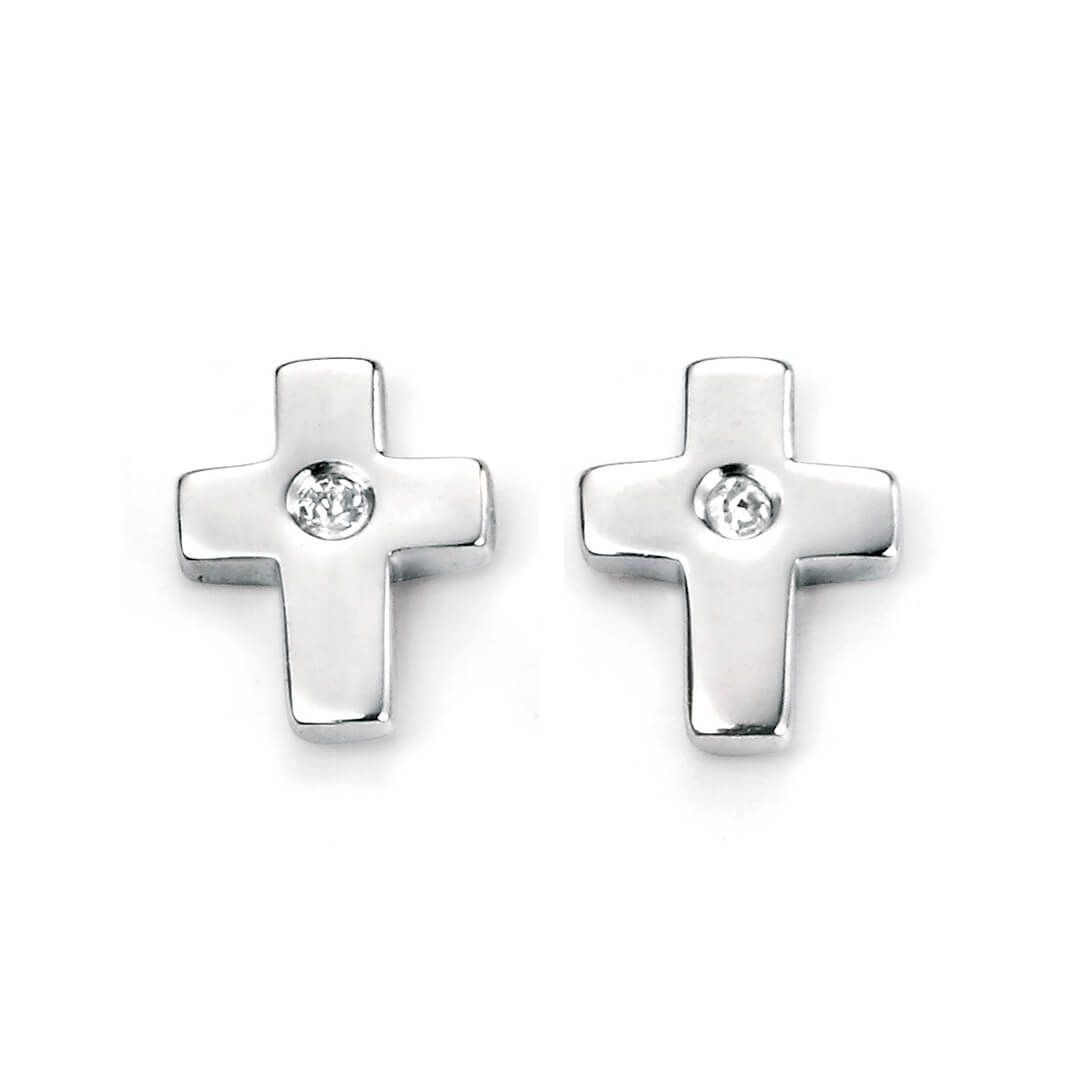 D for Diamond Silver Cross Stud Earrings