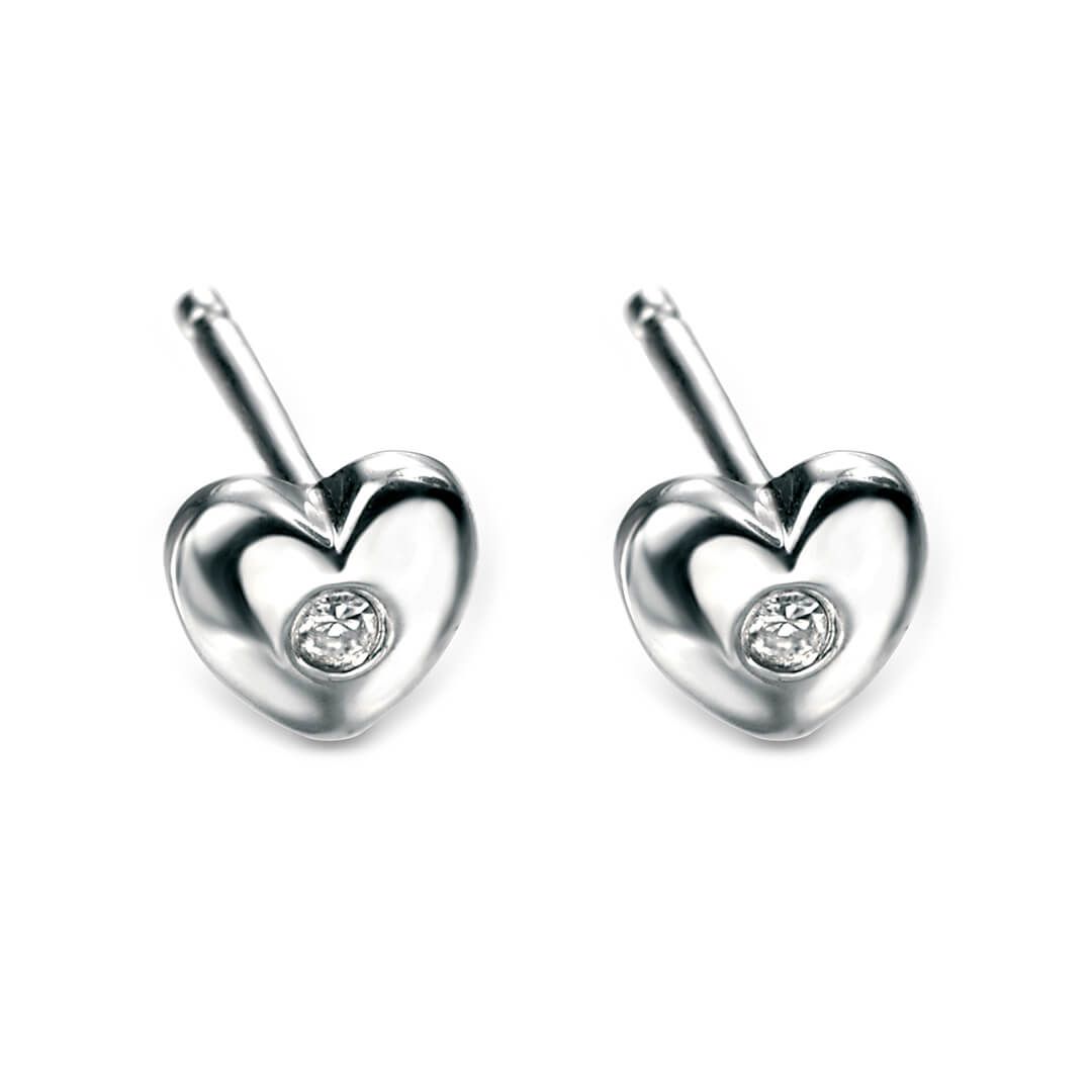 D for Diamond Silver Heart Stud Earrings