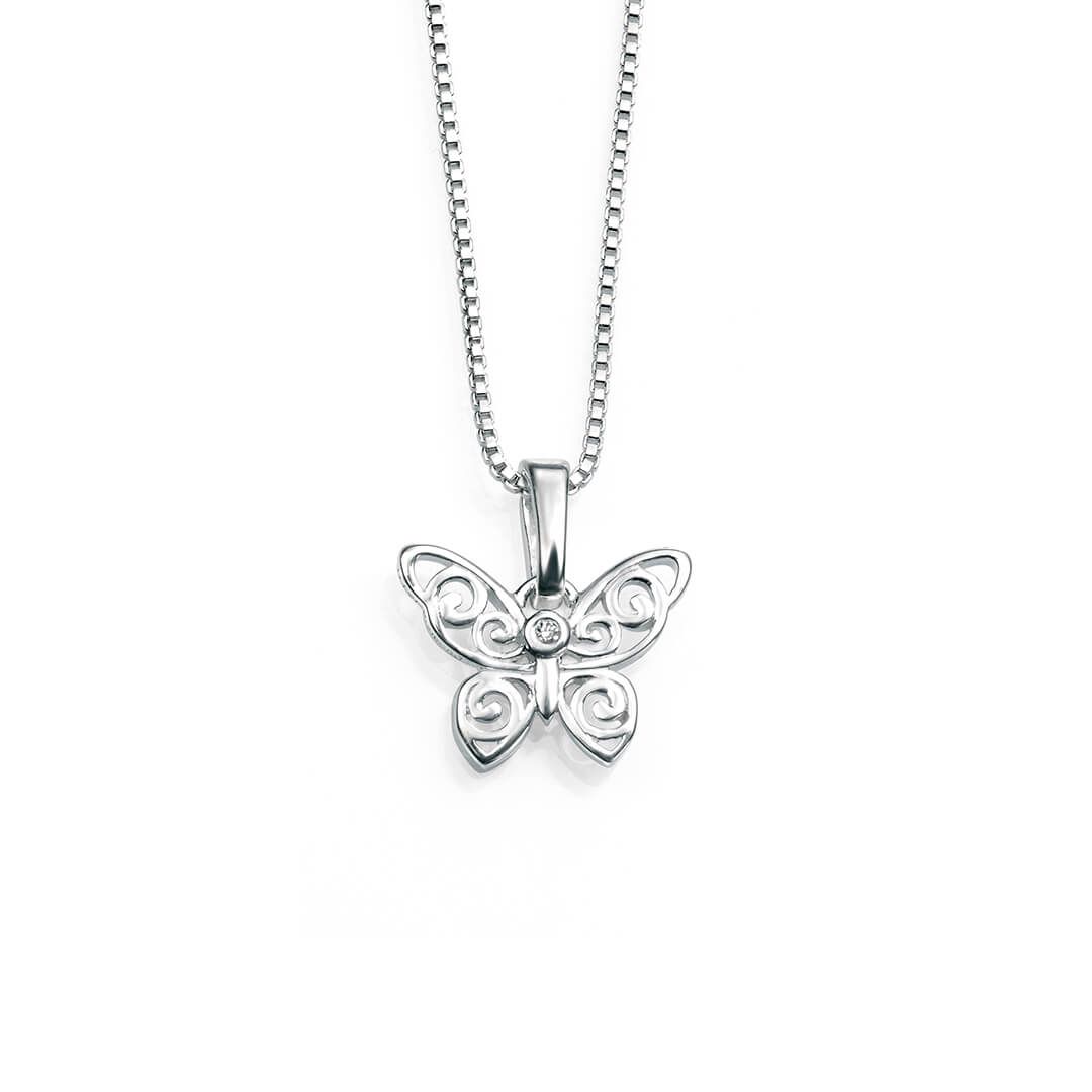 D for Diamond Silver Filigree Butterfly Necklace