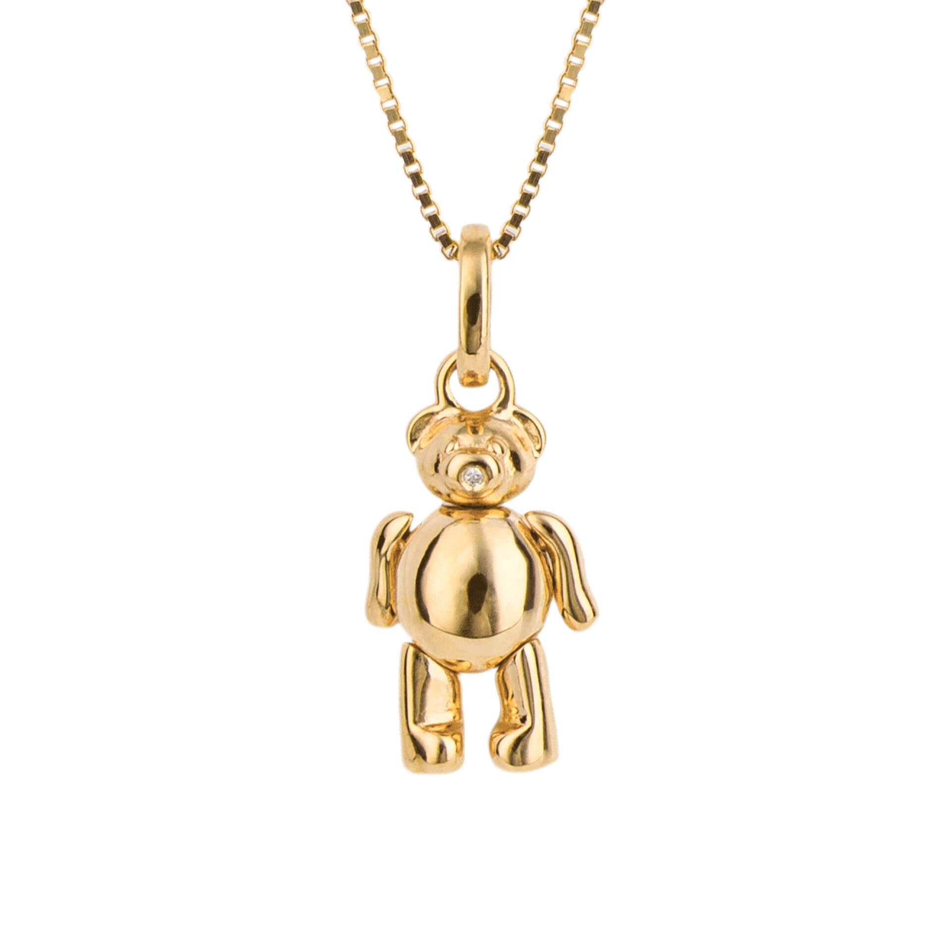 D for Diamond Gold Teddy Bear Necklace