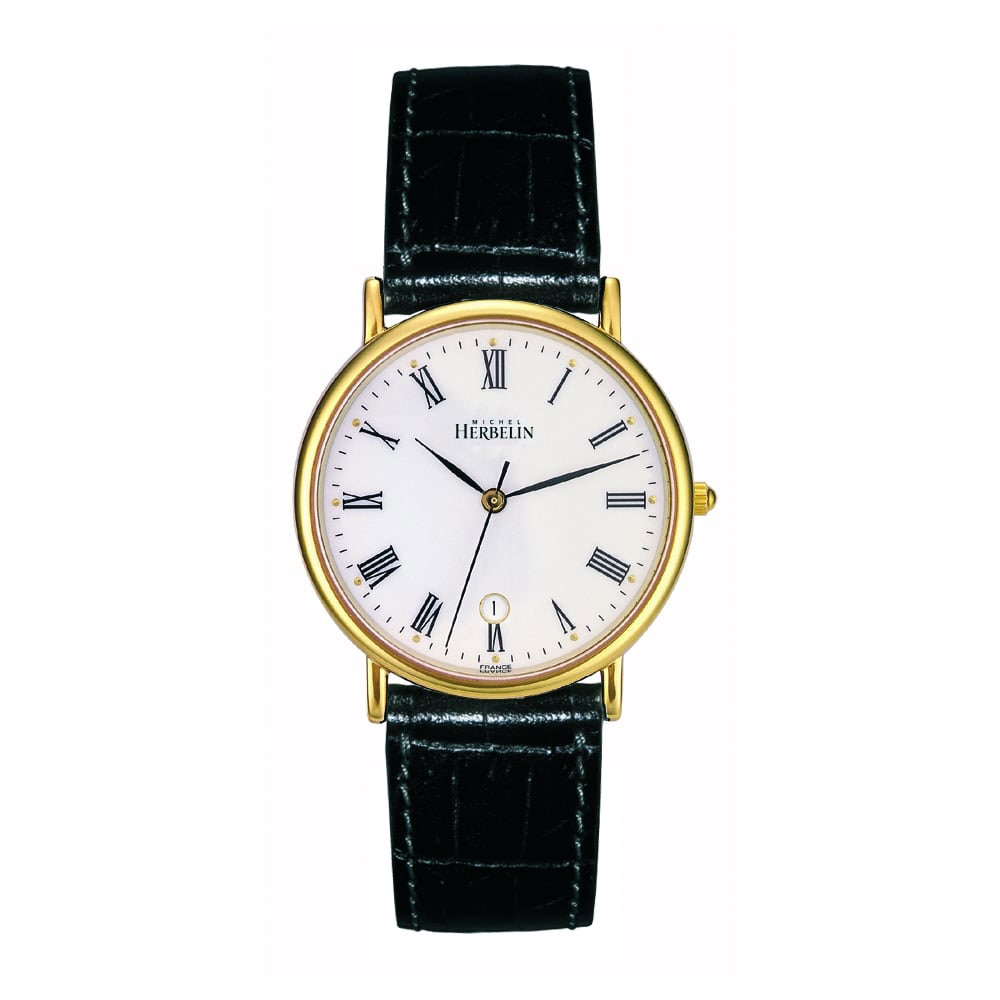 Herbelin Classique Watch with Gold Case & Black Strap