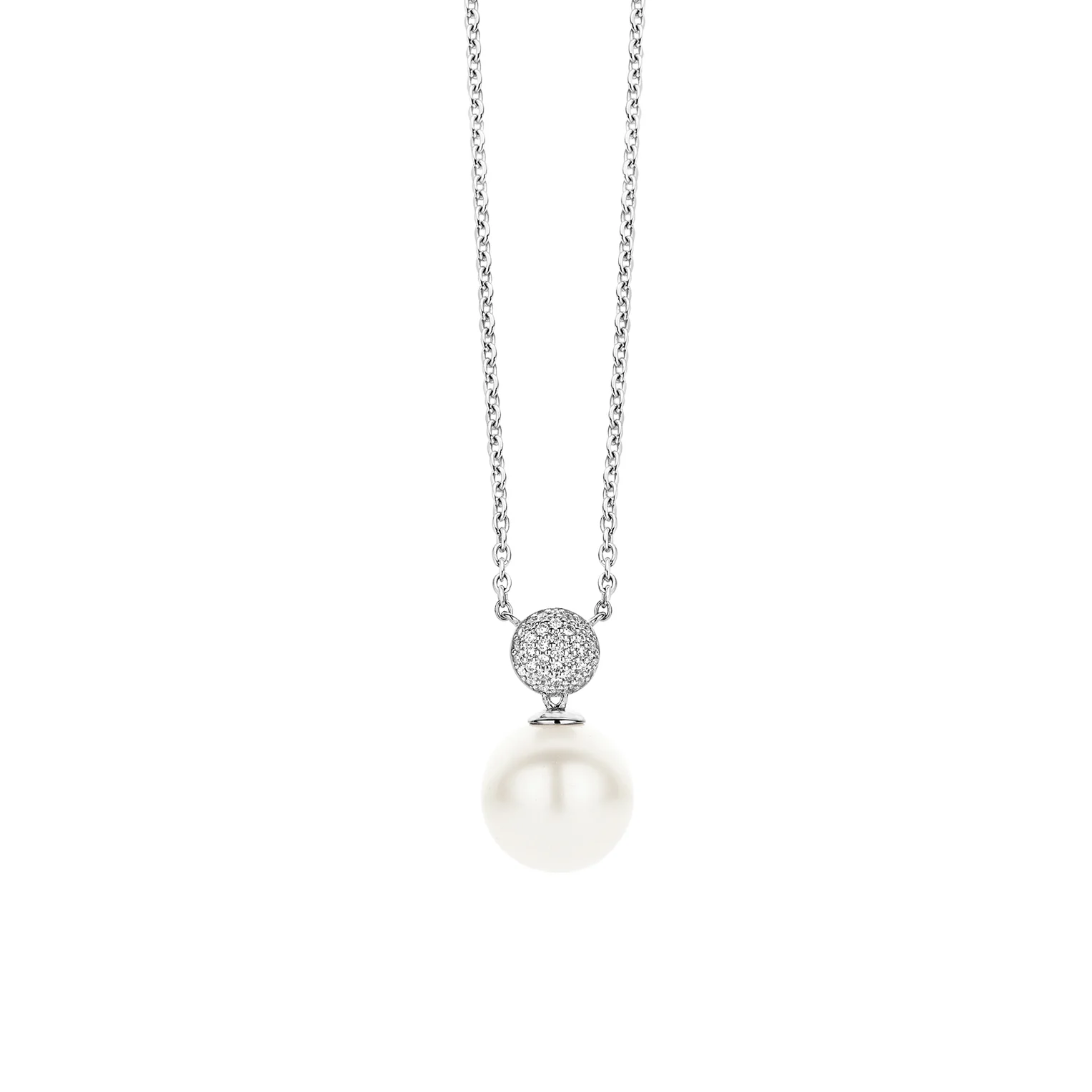 Ti Sento Pave CZ & Pearl Drop Necklace