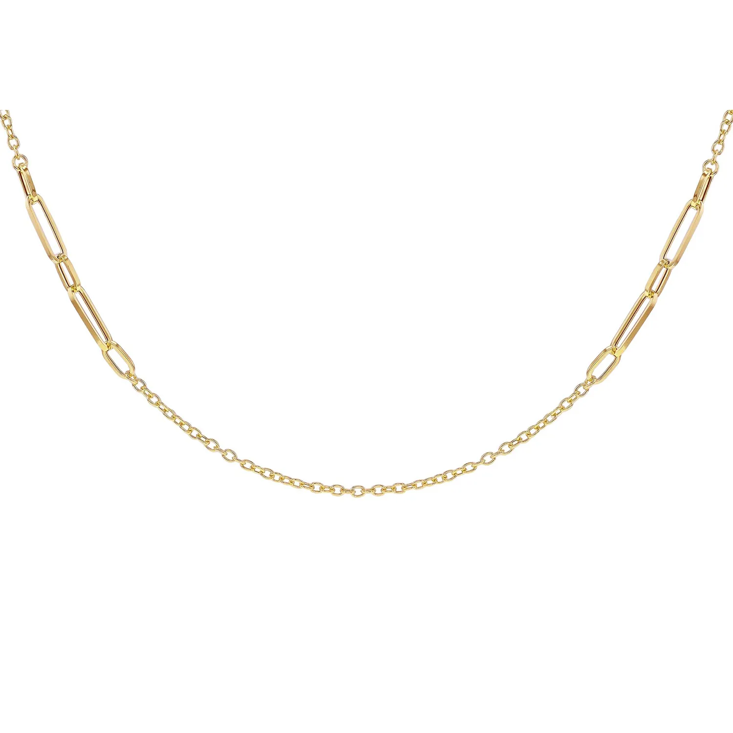 Yellow Gold Open Links Long Chain Necklace