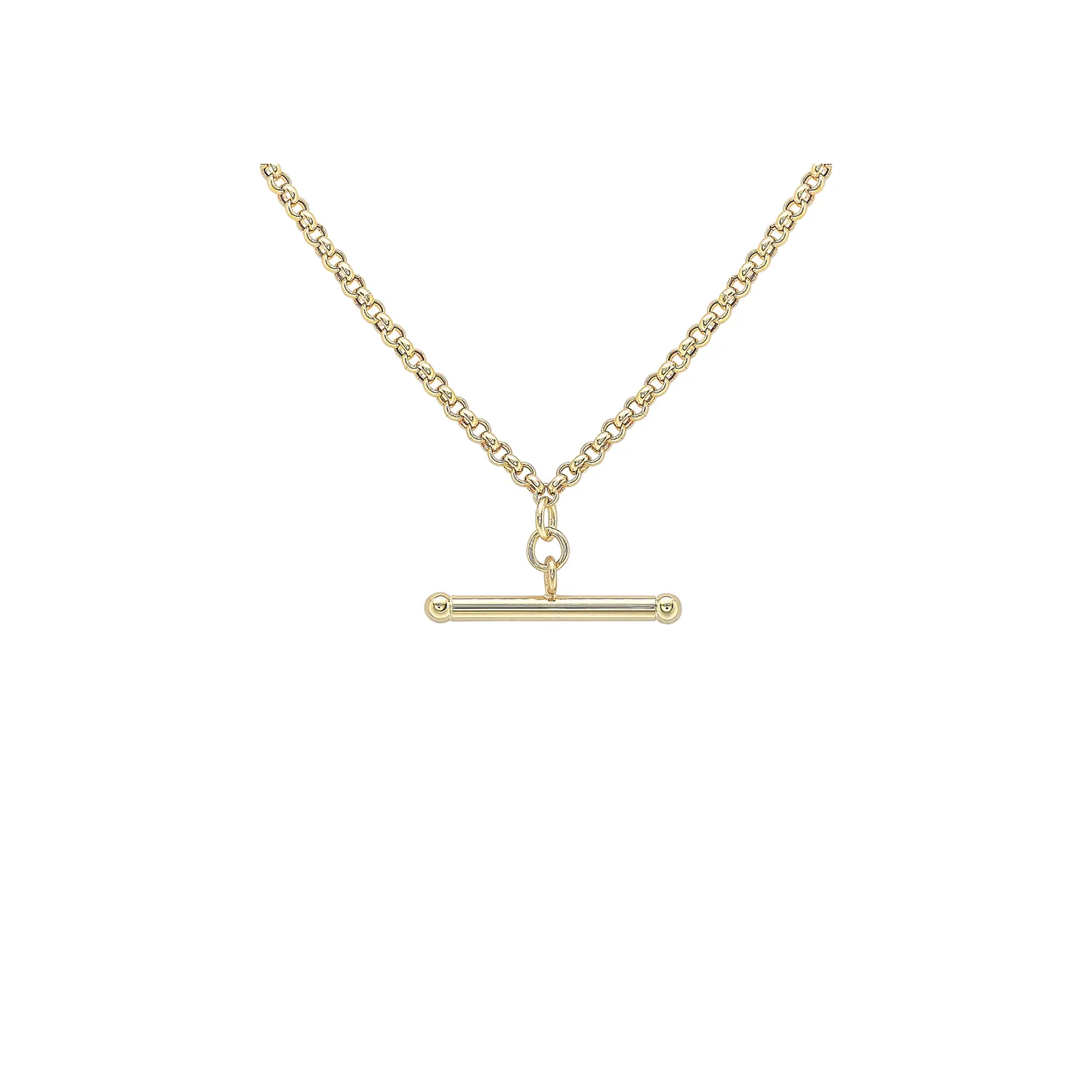 Yellow Gold Belcher Chain Necklace with T-Bar Pendant